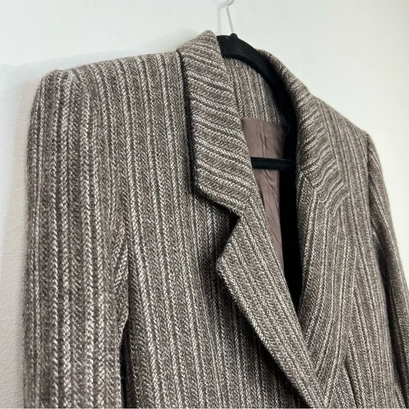 Vintage tailored preppy old money tweed stripe brown fitted jacket blazer - Picture 5 of 11
